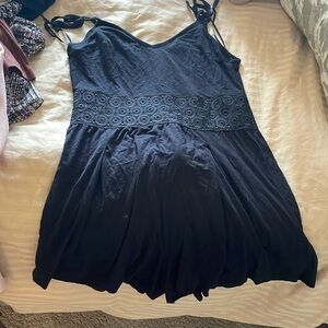 Black Shorts Romper with Lace Detail